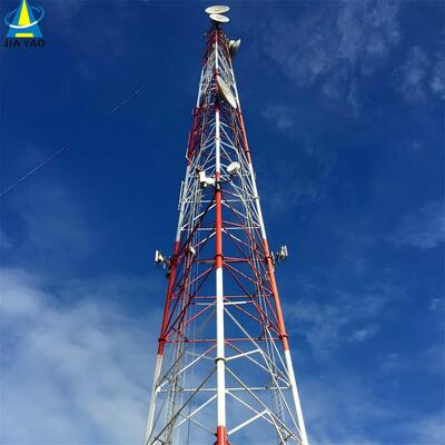 برج شبکه فولادی لوله‌ای 3 پایه با دقت بالا برای ایستگاه پایه 4G 5G 20 متر 30 متر 45 متر 60 متر دکل مخابراتی مقاوم در برابر باد گالوانیزه داغ