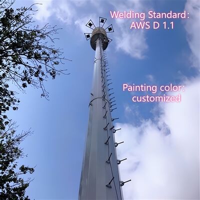 Monopole Tower Telecom Steel Structure Hot Dip Galvanized Painted Design Code ANSI TIA 222 G H F Wind Speed Up to 250 kmh