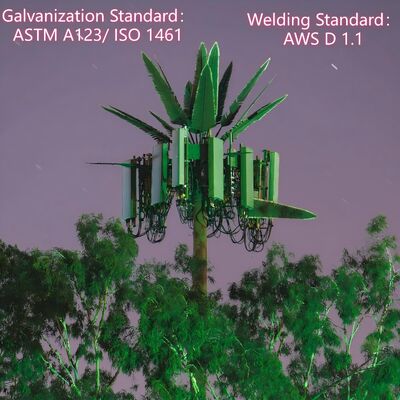 برج مخابراتی 5G/4G ماهواره‌ای فولادی خودایستا در فضای باز با استتار درخت بایونیک در منطقه پارک 13 19 25 متر