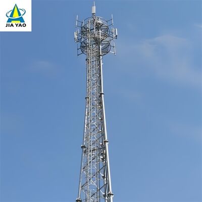 برج مخابراتی 100FT 3 لوله با استحکام بالا برای پوشش 5G کنار جاده ای بالا