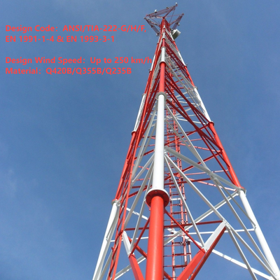 برج شبکه فولادی لوله‌ای 3 پایه با دقت بالا برای ایستگاه پایه 4G 5G 20 متر 30 متر 45 متر 60 متر دکل مخابراتی مقاوم در برابر باد گالوانیزه داغ