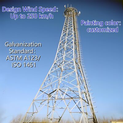 برج ارتباطی زاویه دار فولادی پایه لرزه ای درجه 4 ANSI/TIA-222 دکل شبکه استاندارد برای نصب آنتن تلویزیون رادیو