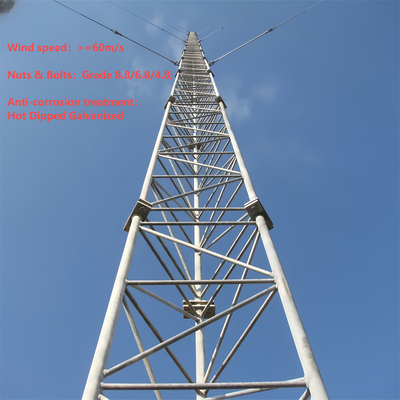 برج سیمی بسیار بالا برای پخش تلویزیون رادیویی دوربرد ANSI/TIA-222 دکل مشبک استاندارد مقاوم با سیستم لنگر فولادی مقاوم